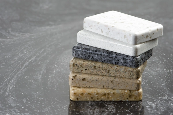 piedra para encimeras y suelos piezas de piedra acrilica artificial en caja de muestra un conjunto de tonos de encimeras de diferentes texturas